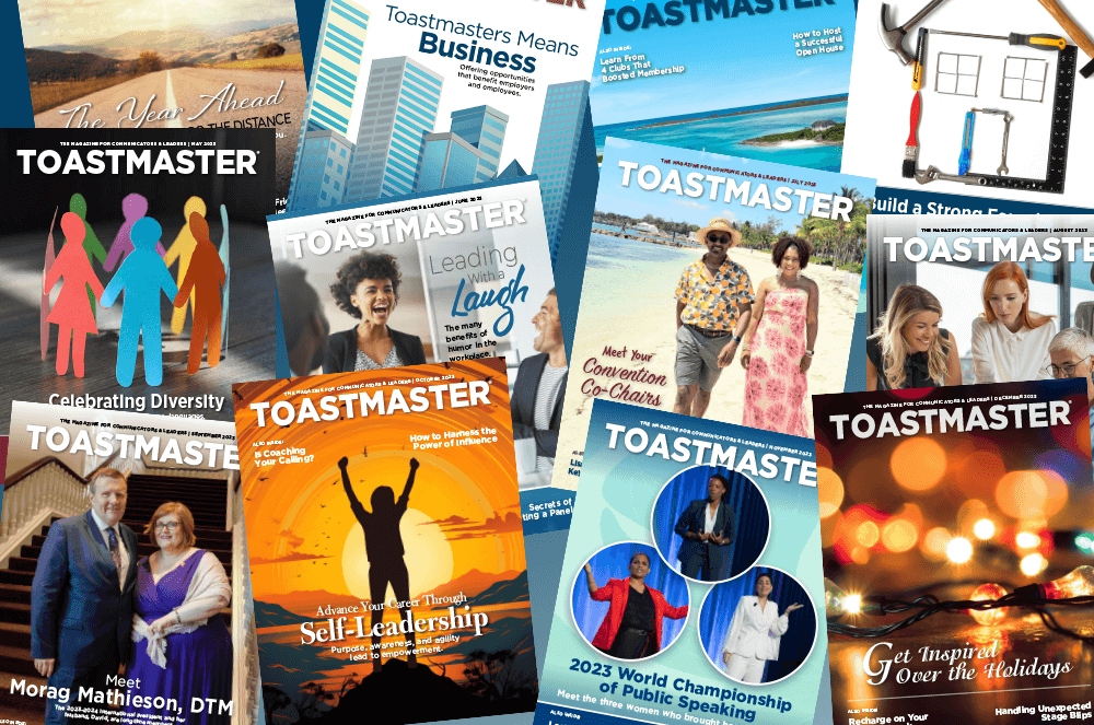 Various Toastmaster magazine covers from 2023