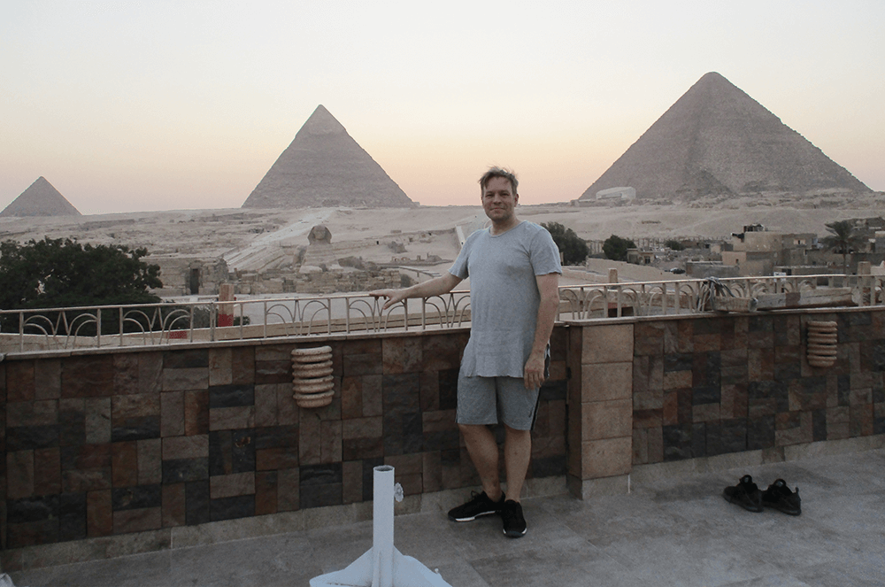 Robert Green, DTM, of Spring Hill, Queensland, Australia, visits the Giza pyramids in Egypt.