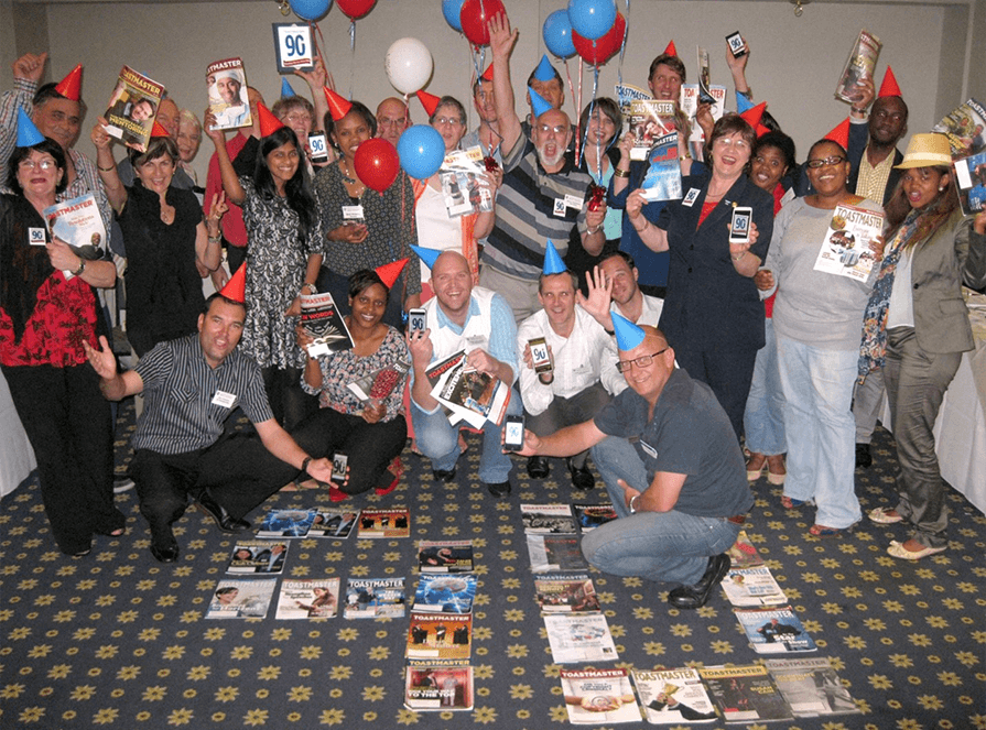 Members and guests of Highway Toastmasters club in Pinetown, KwaZulu-Natal, South Africa, celebrate the organization’s 90th anniversary. Photo credit: Alison Lilly.