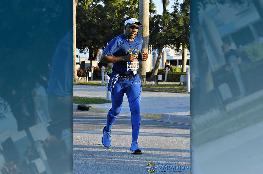 Longley runs in the Palm Beaches Marathon in West Palm Beach, Florida, in December 2021.
