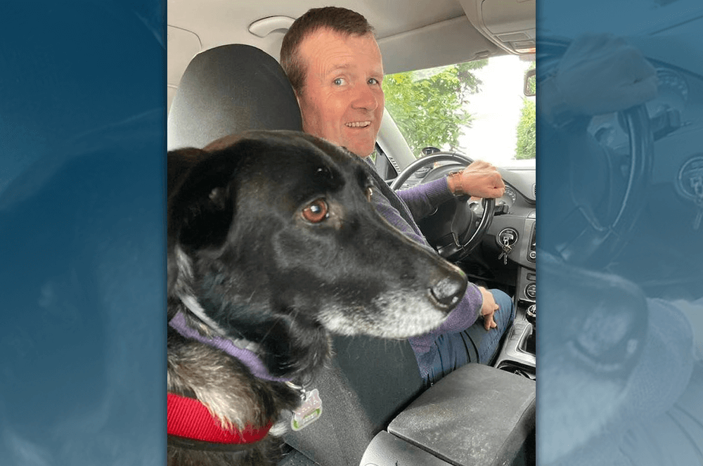 David Mathieson and the couple’s dog, Jana in the car.