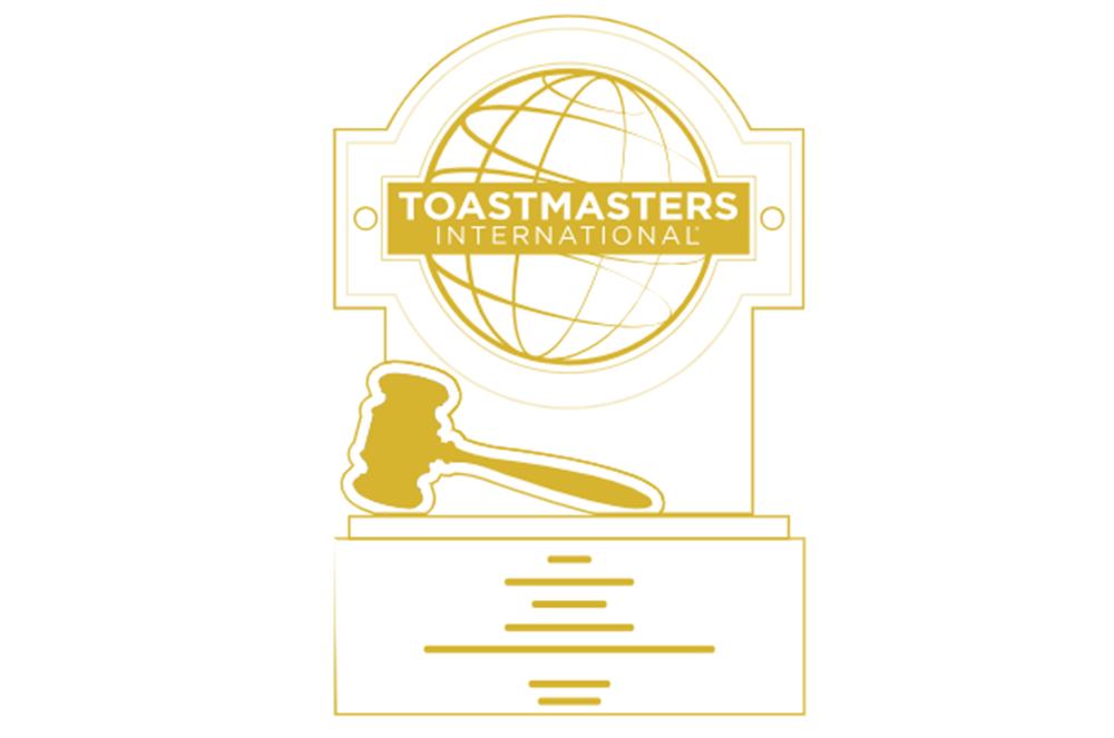 Gold Toastmasters logo with gavel