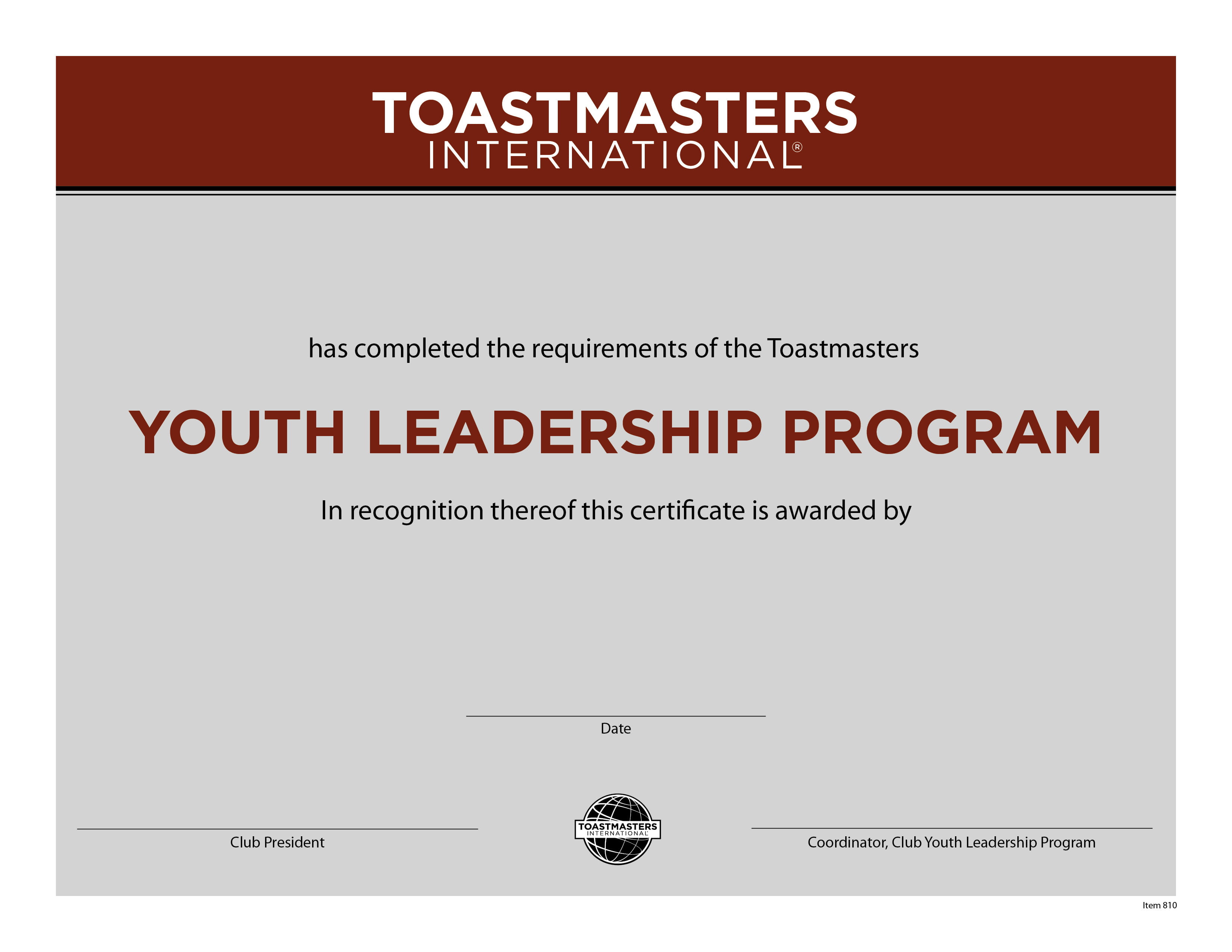 Youth Leadership Completion Certificate