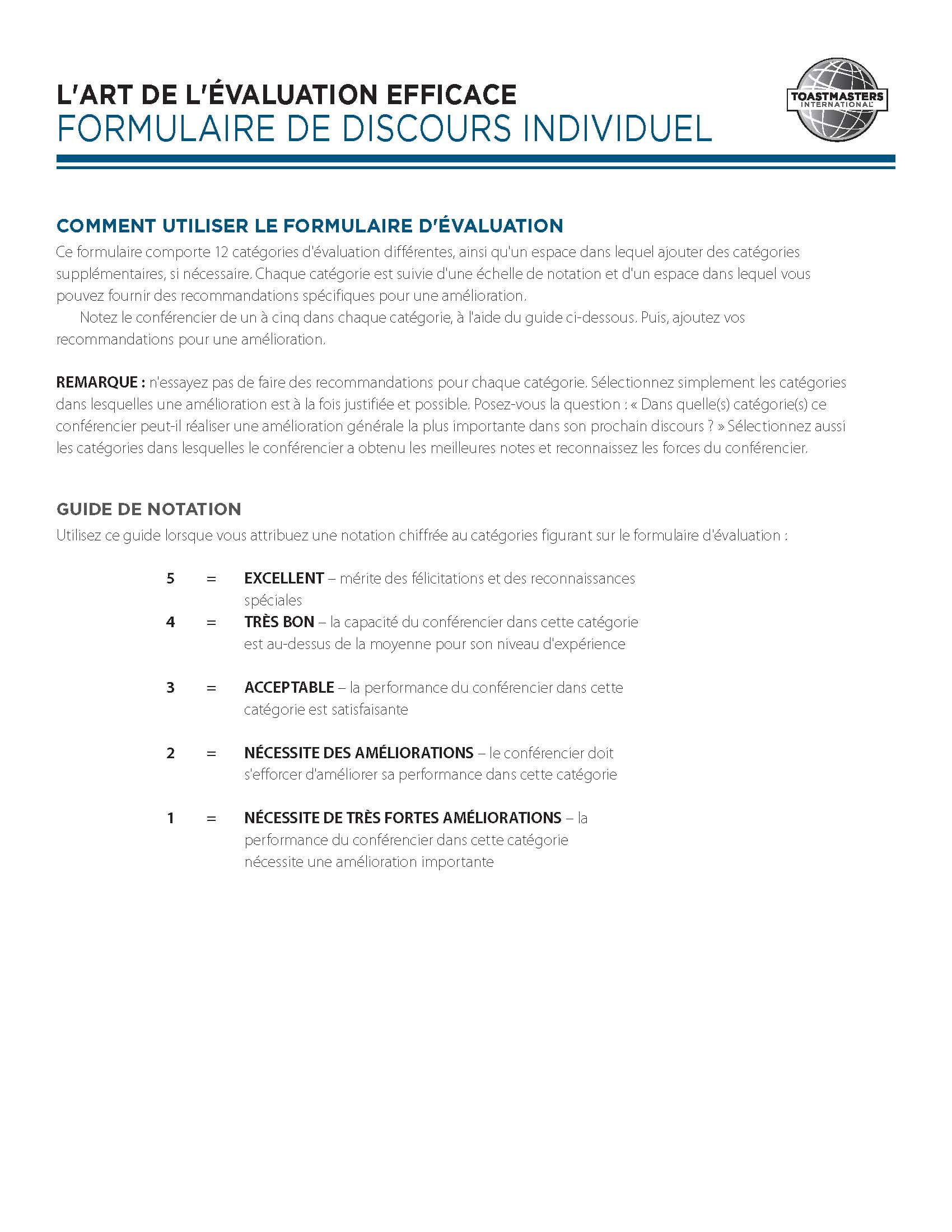 Art of Effective Evaluation Individual Speech Form (French)