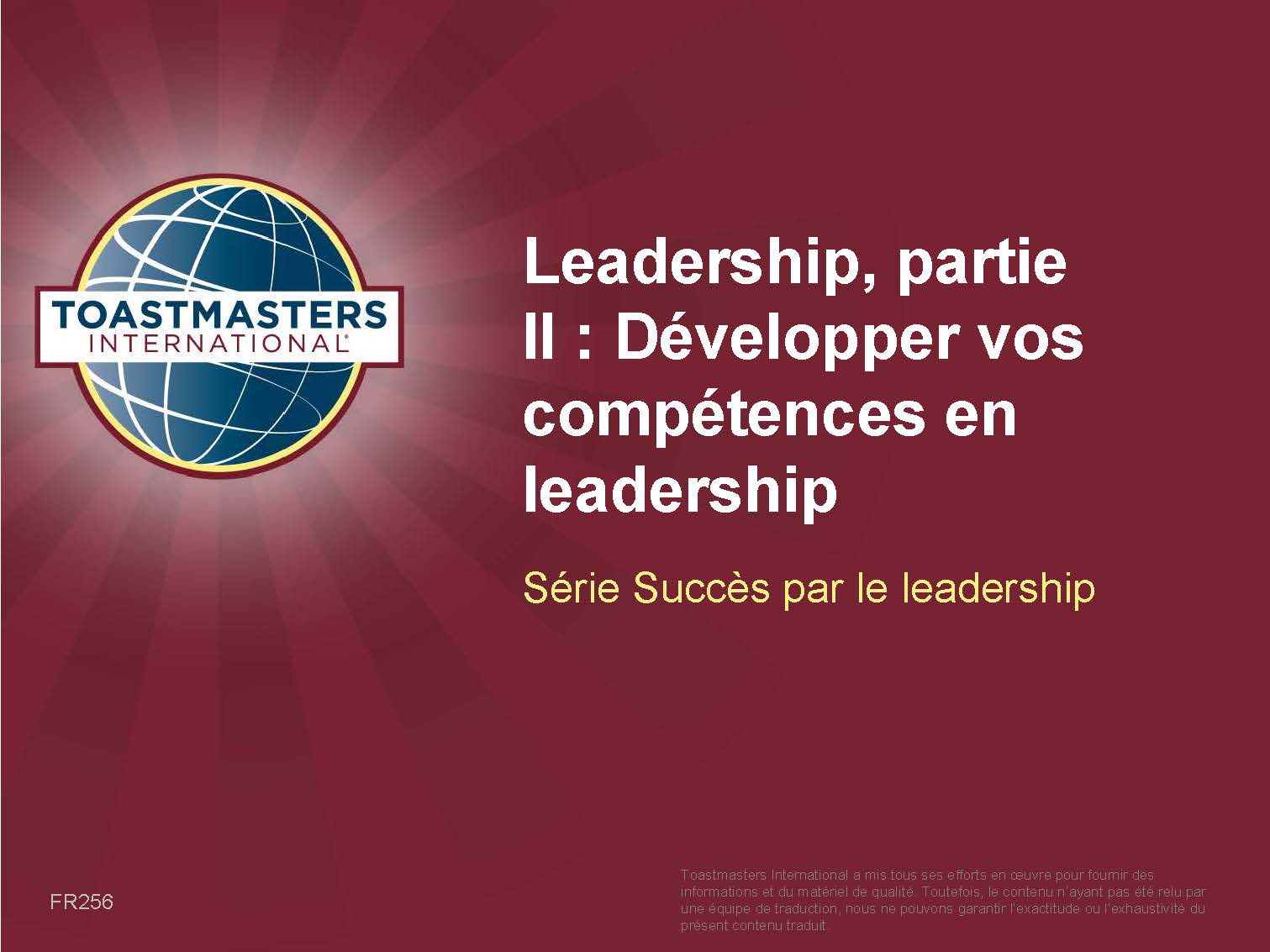 Leadership, Part II: Developing Your Leadership Skills (PPT) (French)