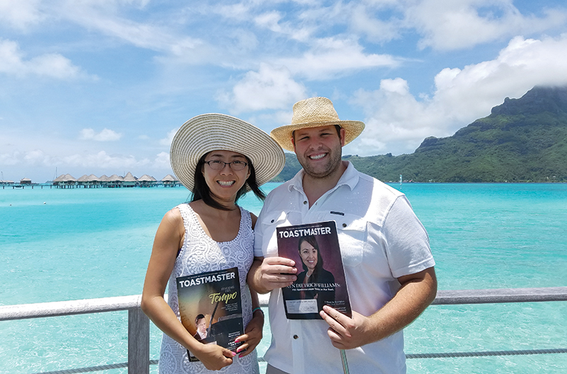 Betty Ficke, CC, CL, and Jason Ficke, from Anaheim, ­California, visit Bora Bora, French Polynesia, for their ­honeymoon.