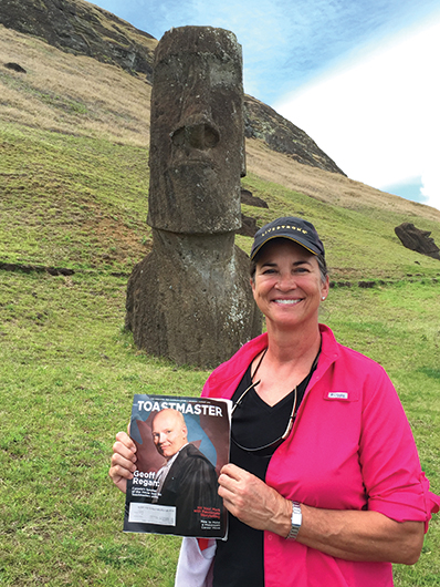 Mona Pittenger, CC, from Fort Lauderdale, Florida, visits the Moai on Easter Island, Chile.