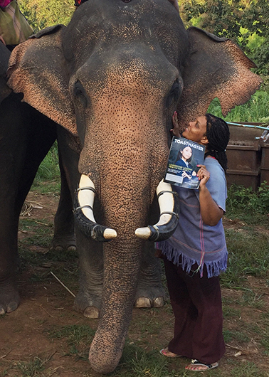 Kadian Grant, from Piscataway, New Jersey, meets Panalo, a Thai elephant in Chiang Mai, Thailand.