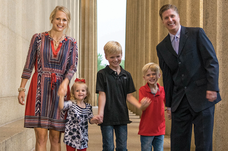 John Mabry and wife Sarah with their children (from left) Sawyer, 3; Larson, 9; and Austin, 6.