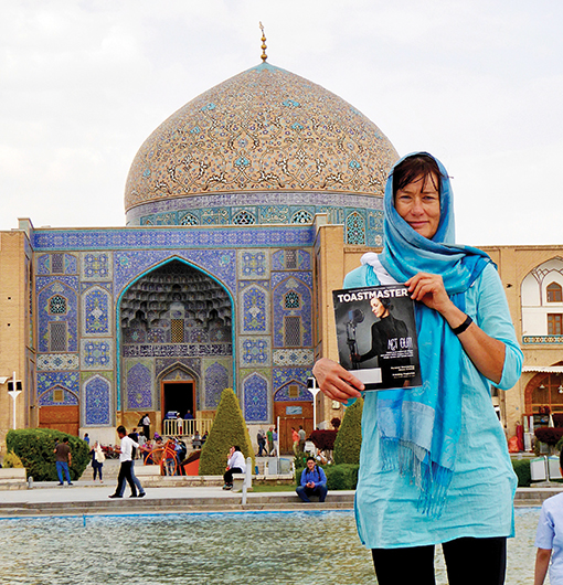 Jacqueline Collier  Jespersen, ACS, ALB, from Geneva, Switzerland, enjoys  the stunning architecture in  Isfahan, Iran.