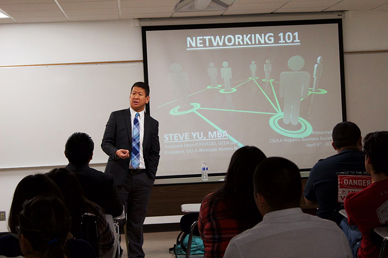 Yu teaches a Networking 101 class to UCLA students.