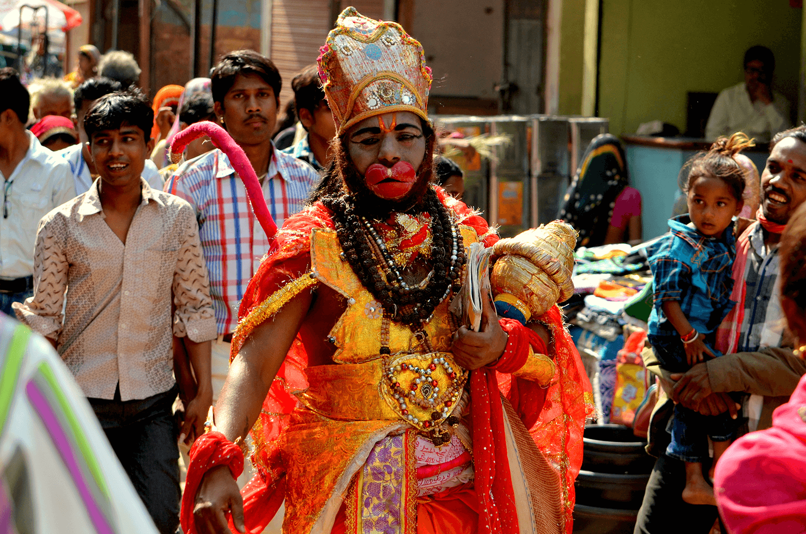 Monkey Man in the Kvant tribal market near Jambughoda, Gujarat, India.