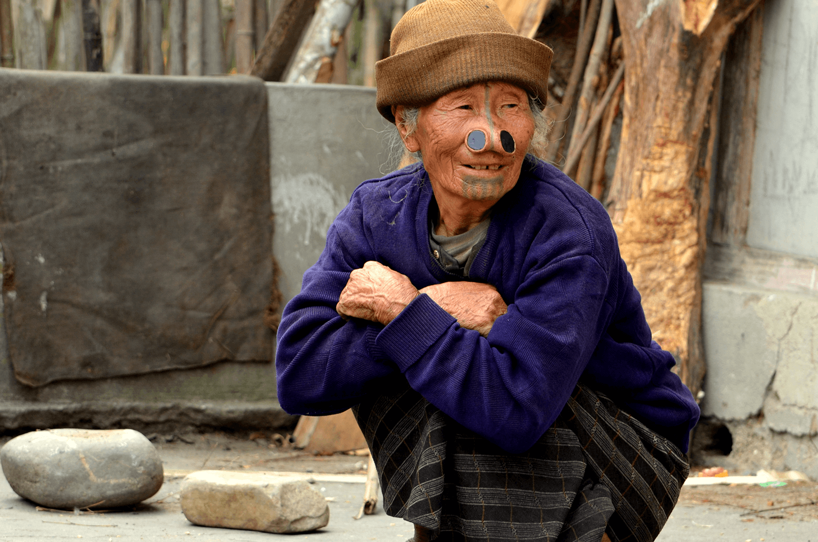 An Apatani tribal lady in Ziro, Arunachal Pradesh, India.