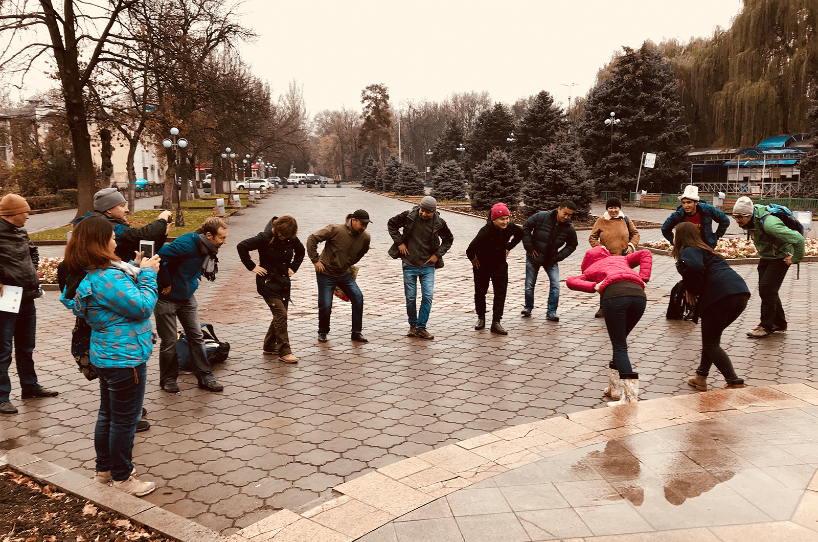 Tour guides and tourists have fun in Bishkek, the capital of the Kyrgyz Republic. Photo by EastguidesWest.