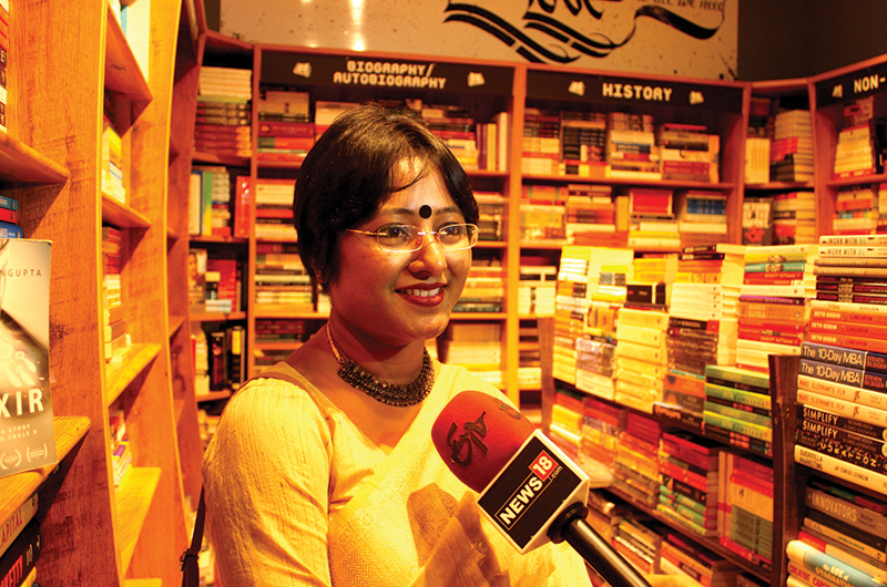 Sinjini Sengupta is interviewed by a local news channel on her novel. 