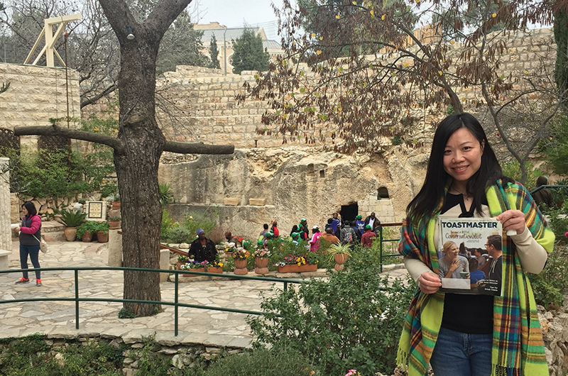 Janet Leung, from Hong Kong, visits Garden Tomb in Jerusalem, Israel. 