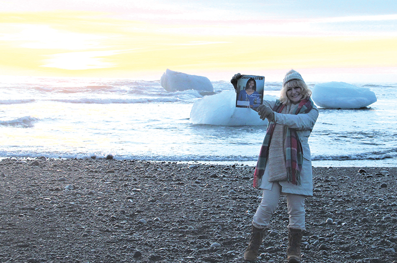 Louise Beaton, ACS, ALB, from Coledale, New South Wales, Australia, poses on Diamond Beach, Iceland.