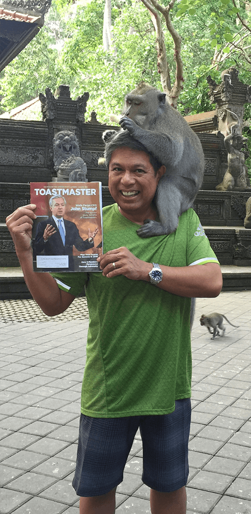 John Vallejos, CC, of Tigard, Oregon, has fun monkeying around in Bali, Indonesia.
