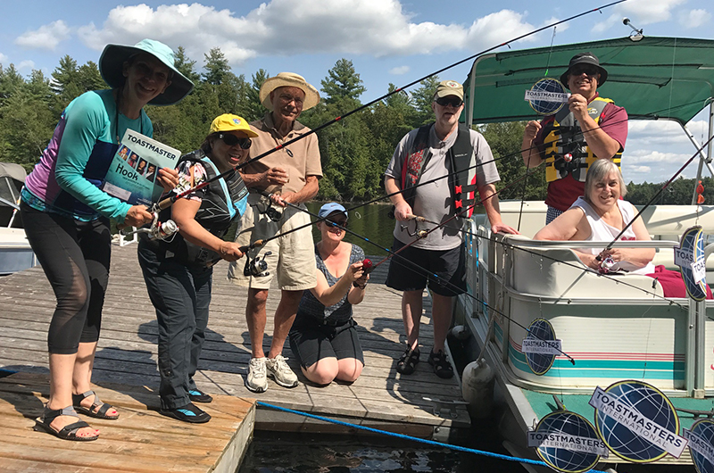 Members of the Ottawa Citizen Toastmasters club celebrate new leadership by having fun on Bobs Lake, 90 minutes from Ottawa, Canada.