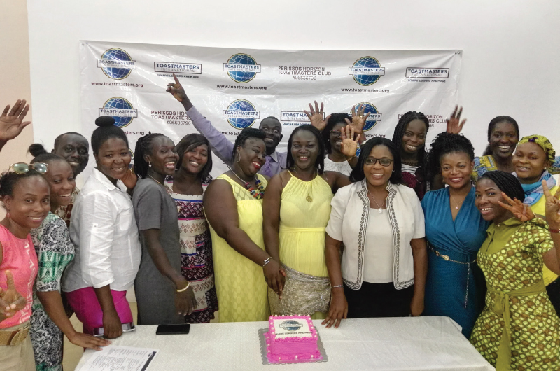 Club celebrations are part of the fun at the Perissos Horizon Toastmasters club in Accra, Ghana.