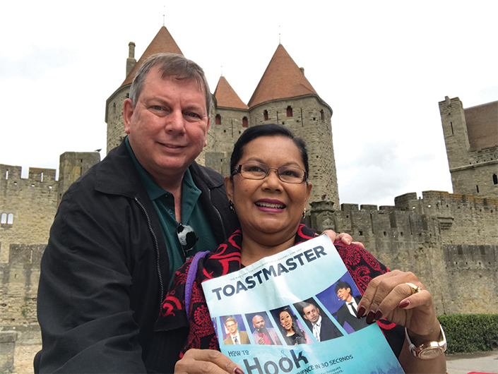 Ron Parpart, DTM, and his wife, Pim, DTM, from West Melbourne, Florida, visit La  Cité Médiévale in Carcassone, France, a World Heritage Site. 