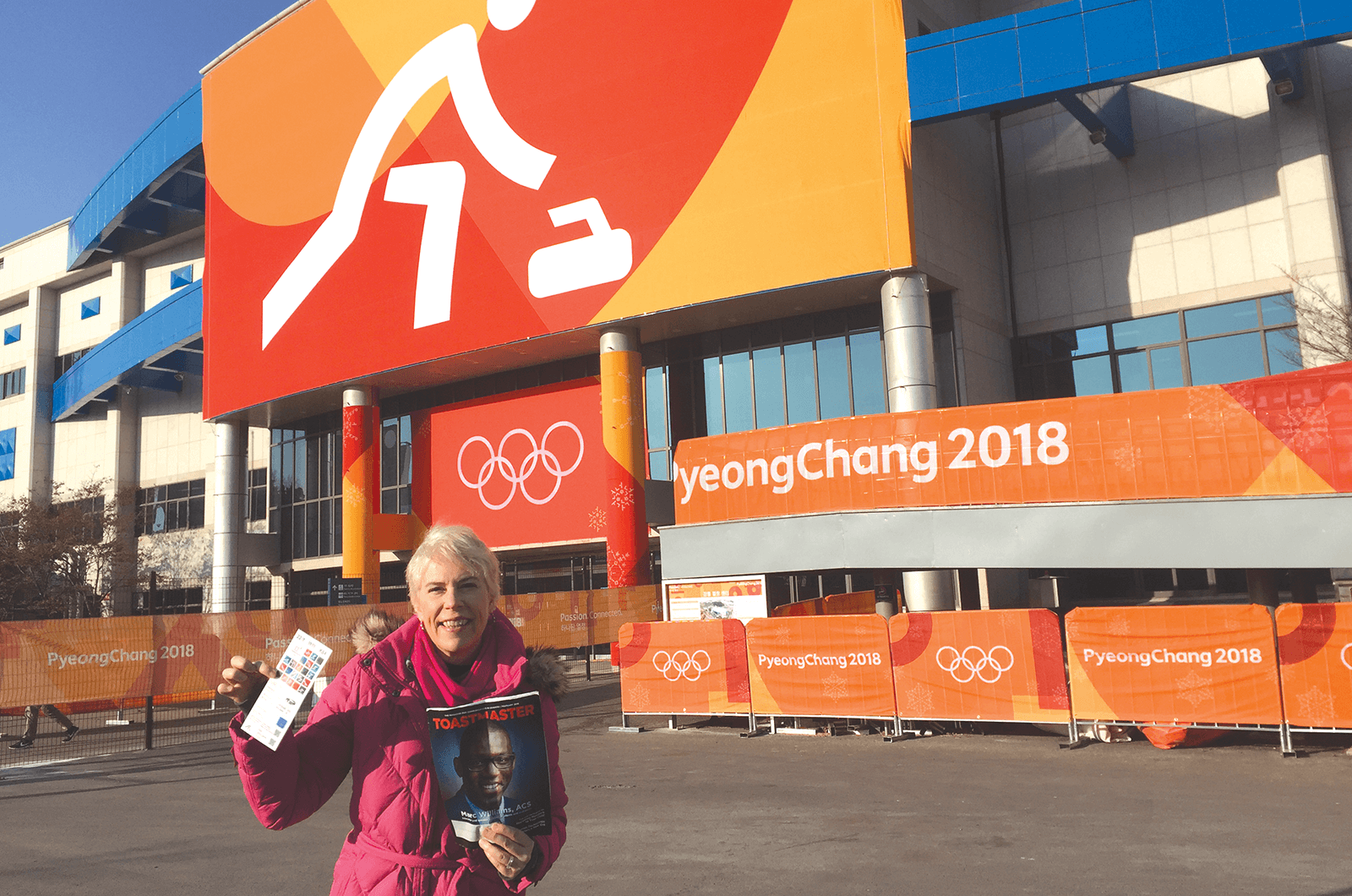 Laura Allen, DTM, from Berlin, Maryland, stays warm at the 2018 Winter Olympics in PyeongChang, South Korea.