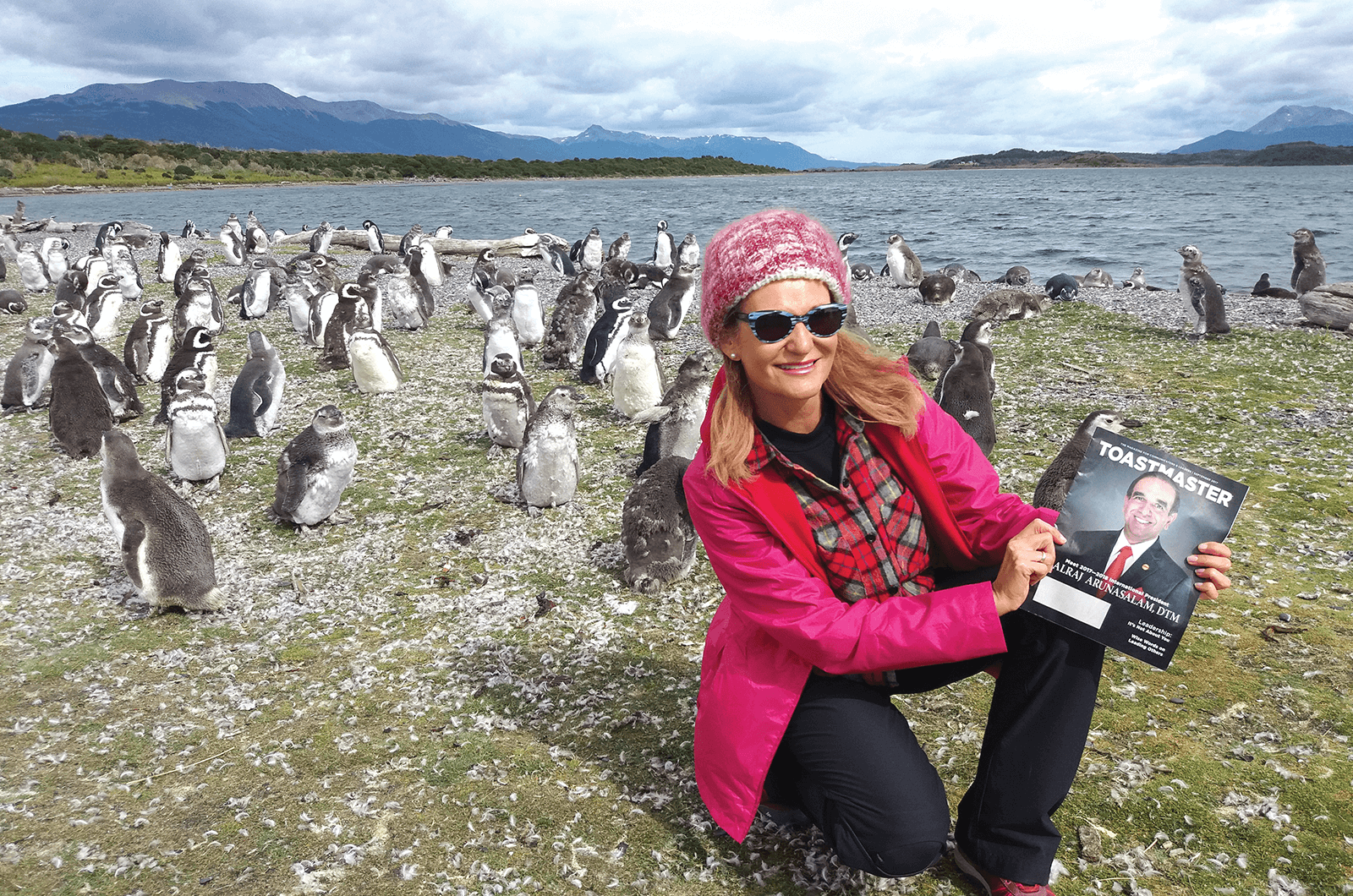 Penélope Serrano Serradilla, CC, ALB, from  Gelves, Spain, visits a penguin colony on Martillo Island in the Beagle Channel in Tierra del Fuego, Argentina.