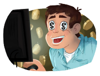 Illustration of a man with dollar signs in his eyes