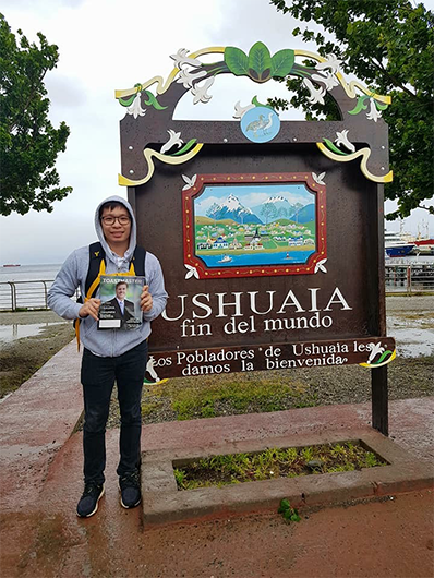 Myles Tan, from Manila, Philippines, visits Ushuaia, Argentina, nicknamed “fin del mundo,” and commonly regarded as the southernmost city in the world.