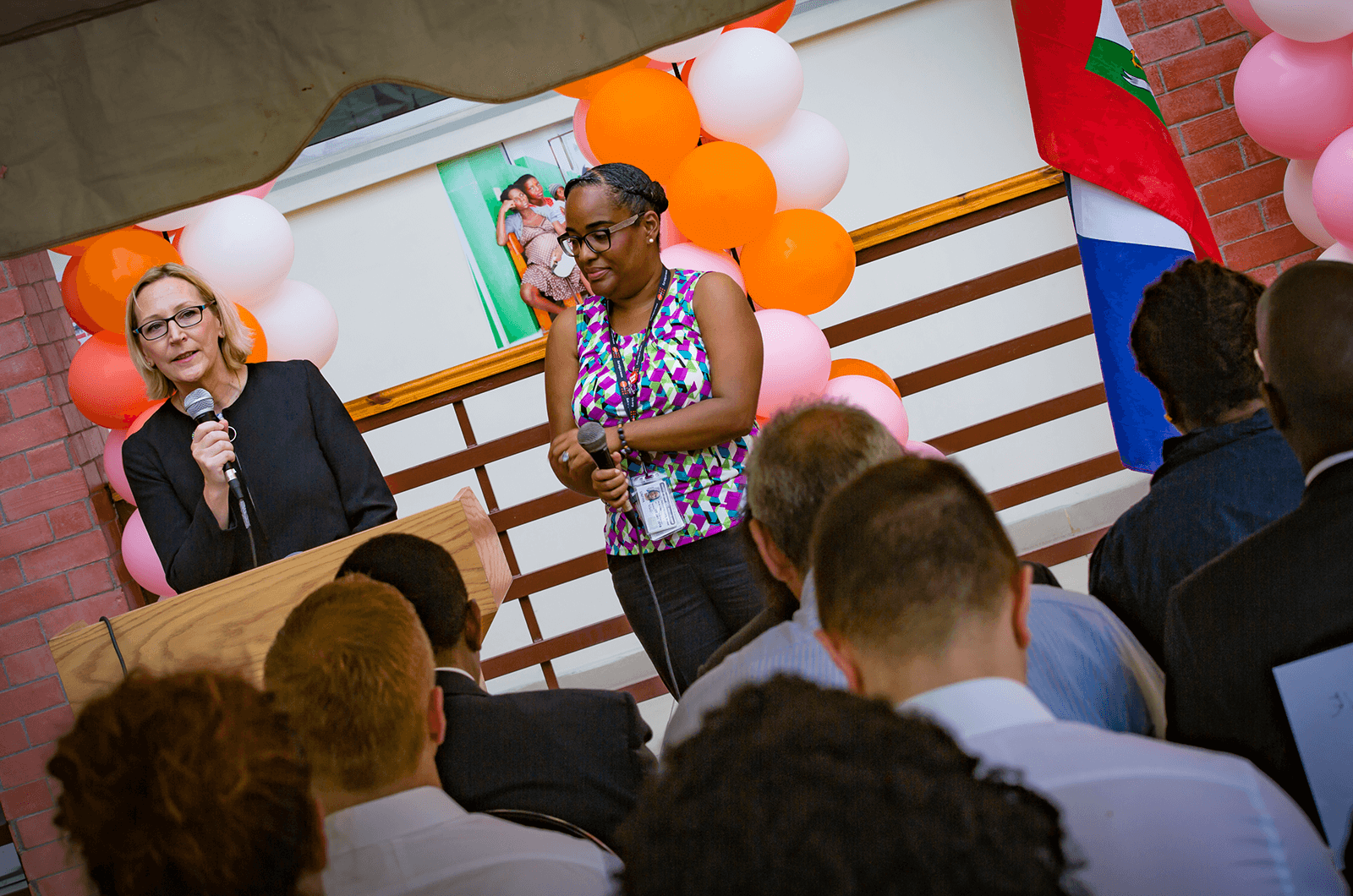 Marielle Sander speaks at the inauguration of the Midwifery Projects in July 2018.