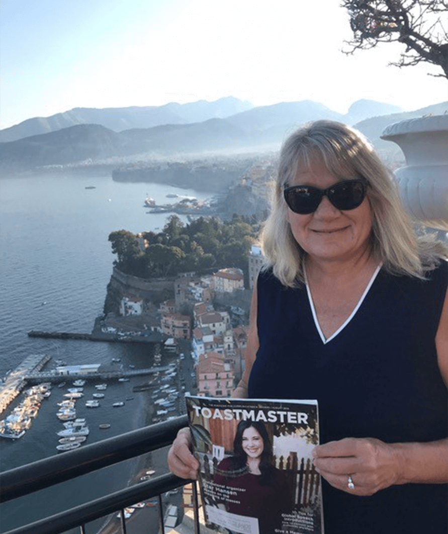 Cassie Moore of Naperville, Illinois, U.S., looks over the Bay of Naples in Sorrento, Italy.