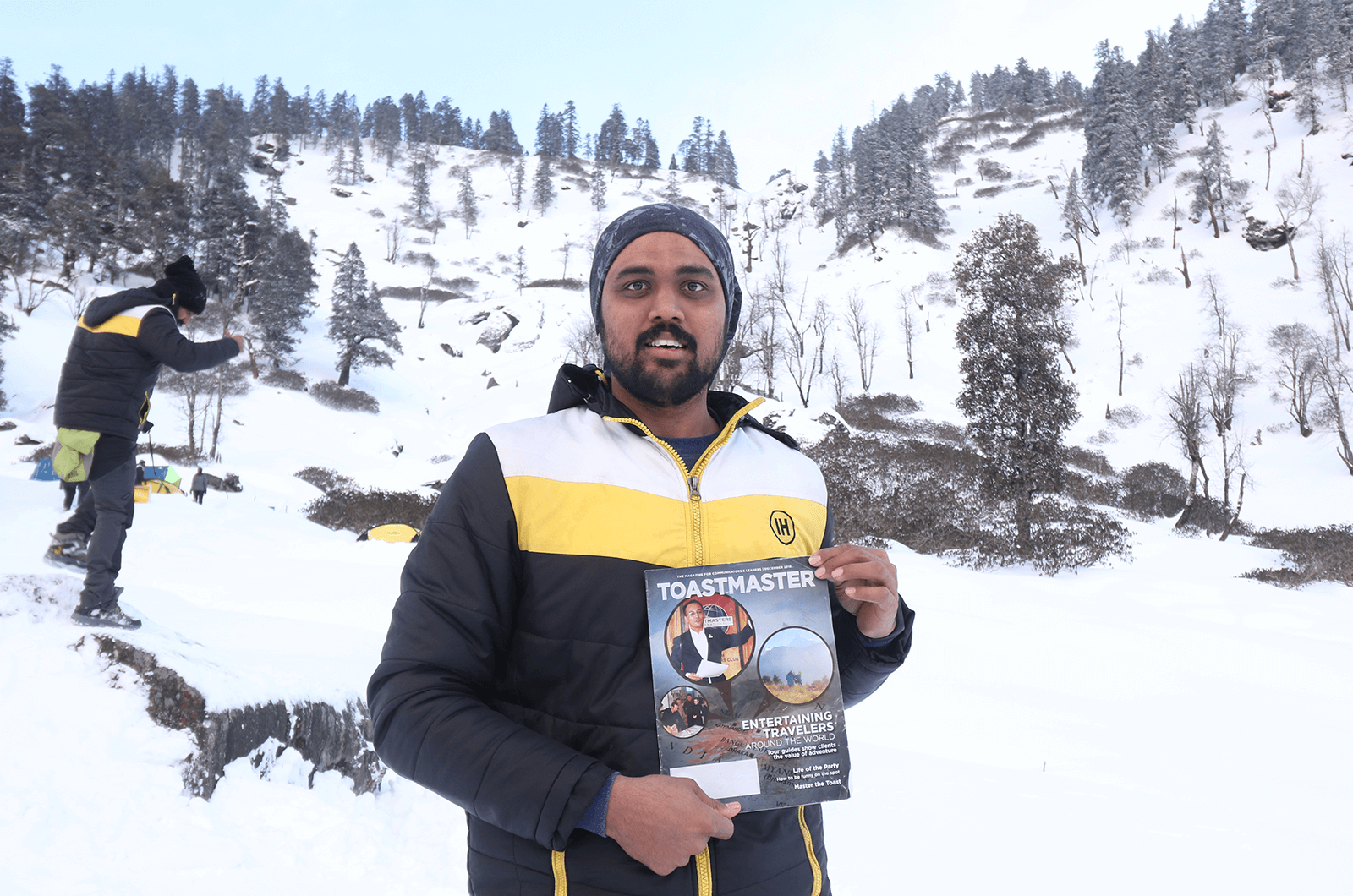 Roopesh HP of Bangaluru, India, treks through Kedarkantha, a mountain in the Himalayas located in Uttarakhand, India, reaching an elevation of 3,800 meters/12,500 feet.