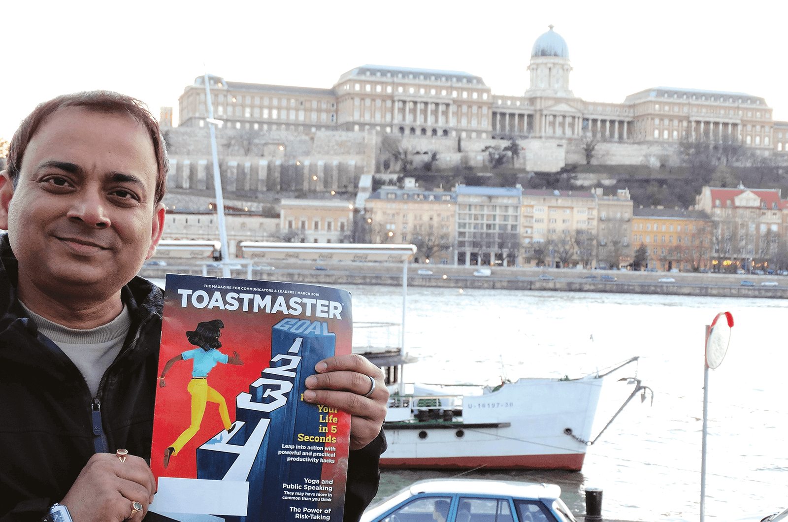 Arvind Achal of Birselden, Switzerland, enjoys sightseeing on the Danube River in Budapest, Hungary, in front of the Buda Castle.