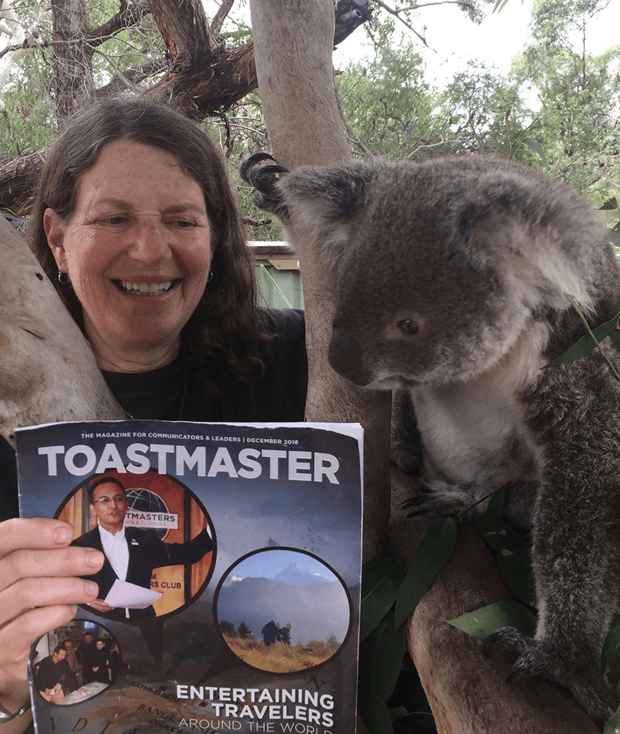 Karen Aiken, DTM, of Toronto, Canada, volunteers at the Australia Walkabout Wildlife Park in Calga, Australia. 