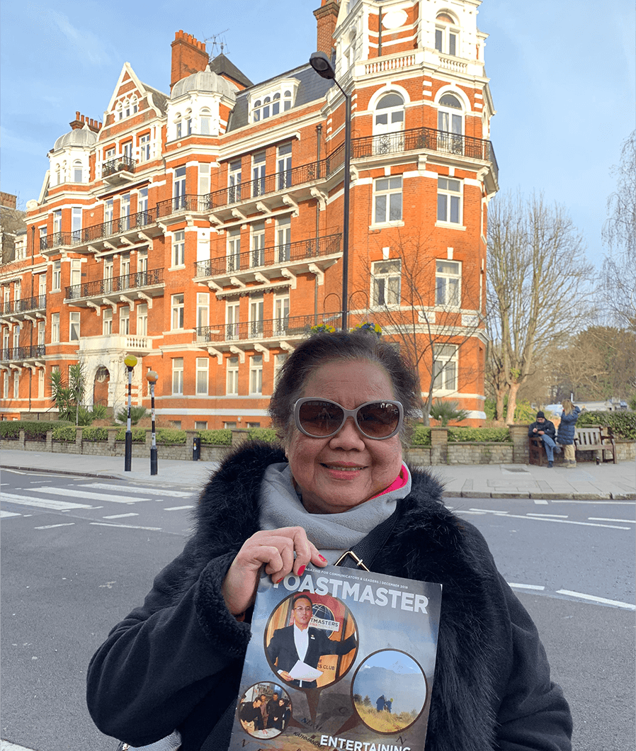 Minerva Mendez Honkala, DTM, of Las Vegas, Nevada, travels to Abbey Road Crossing in London, England—the iconic spot where the Beatles crossed for a 1969 album cover. 