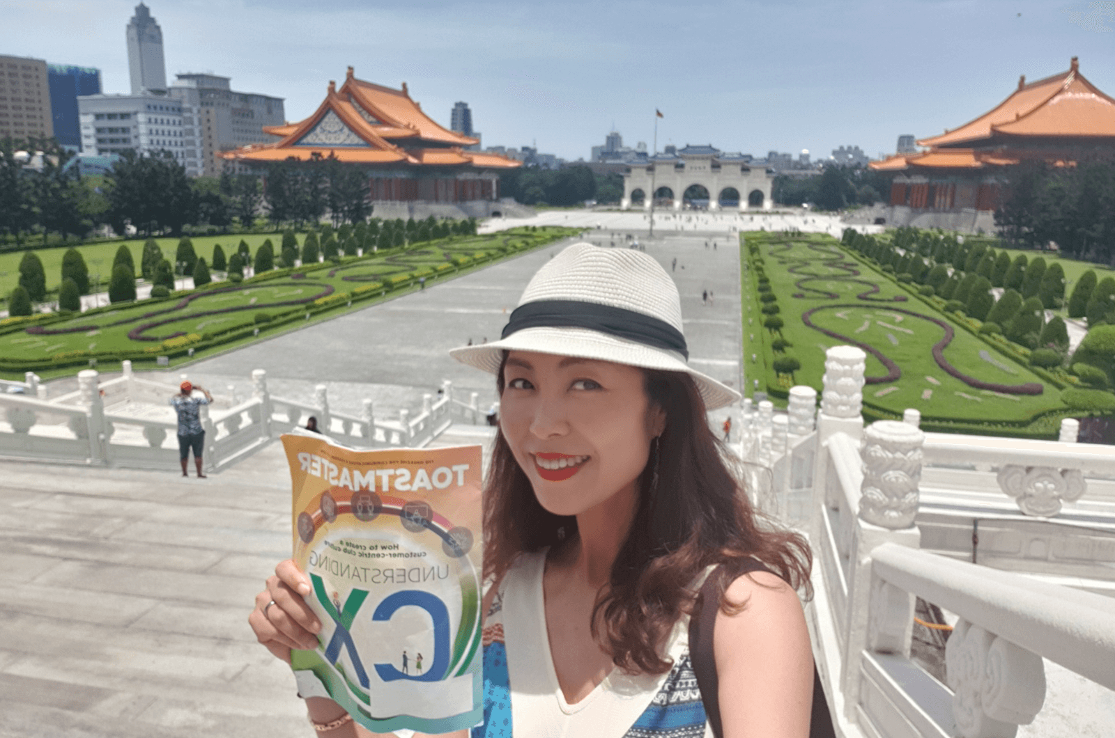 Hyuna Lee of Daegu, South Korea, snaps a selfie with her Toastmaster in Liberty Square, a common public gathering place in Taipei, Taiwan. 