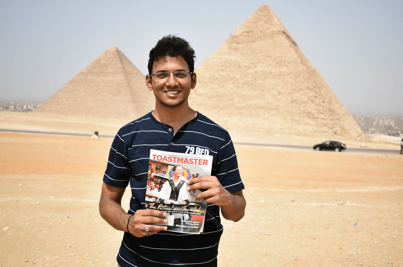 Ronak Wani of Bengaluru, India, visits the pyramids in Giza, Egypt.