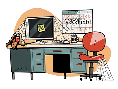 Illustration of vacant desk and chair