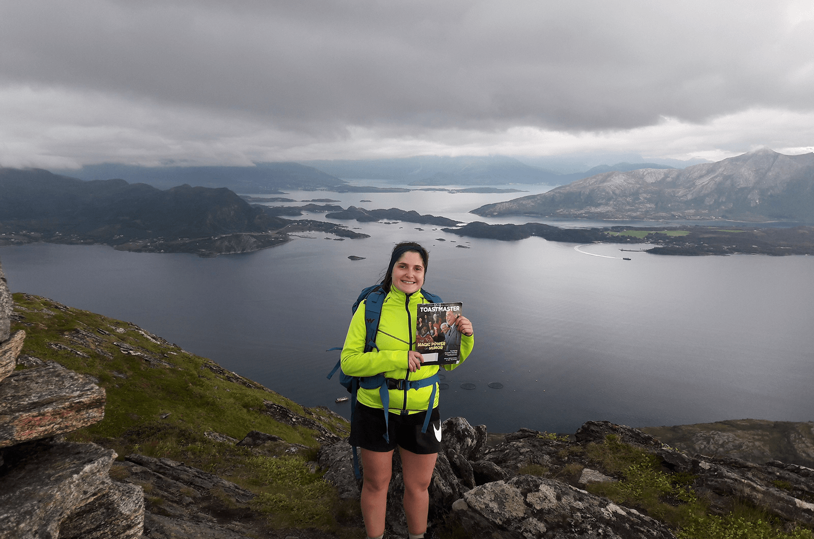 Katarzyna Sienkiewicz, of Copenhagen, Denmark, stands on Meloya, an island in Norway, while hiking in the Article Circle. 