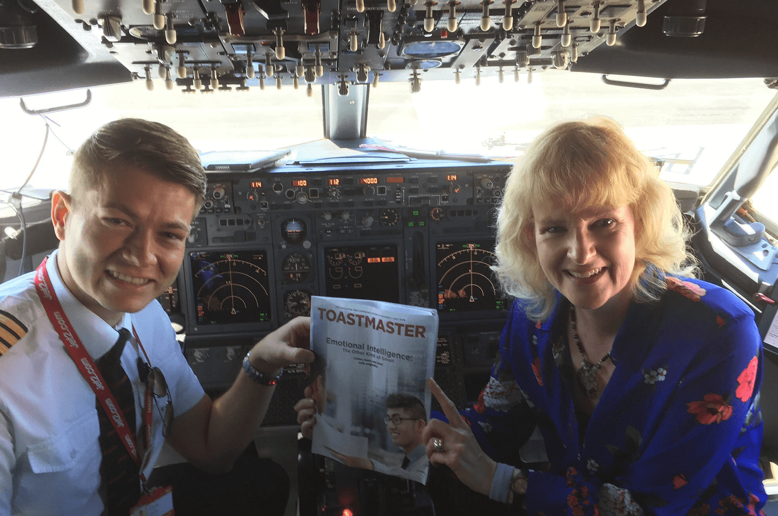 Karen Brook of Harrogate, England, United Kingdom, visits with the pilot of her flight shortly after their arrival in Dubrovnik Airport in Croatia. 