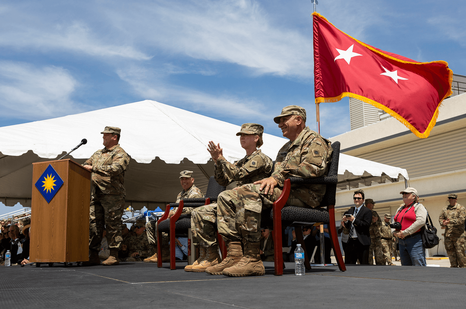 U.S. Army Maj. Gen. Laura Yeager takes command of the California Army National Guard's 40th Infantry Division during a ceremony on June 29, 2019, at Joint Forces Training Base in Los Alamitos, California. Yeager is the first woman to command a U.S. Army infantry division.    *Photos by the California National Guard