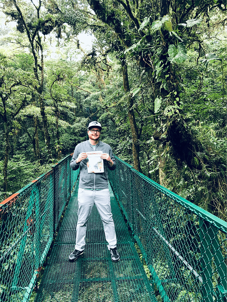 Chris MacKinnon of Edmonton, Alberta, Canada, stands on one of the hanging bridges in the Monteverde Cloud Forest Reserve in Costa Rica. 