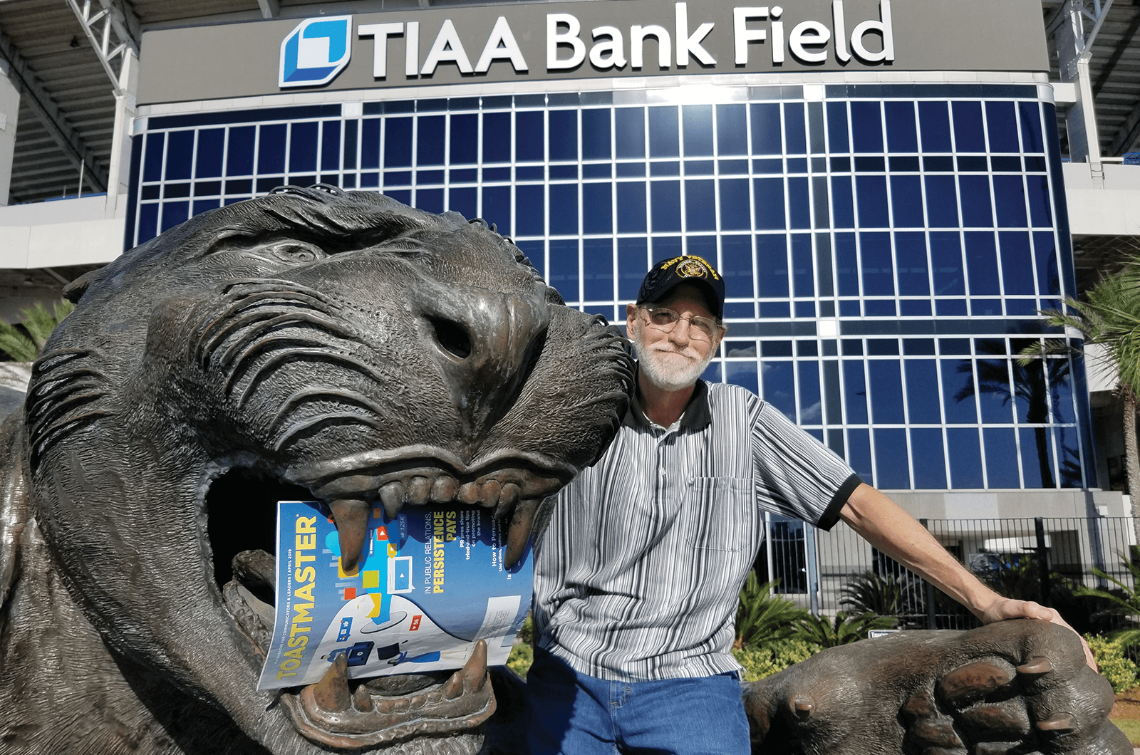 Bob Nowak of Jacksonville, Florida, poses outside of the home stadium of the National Football League’s Jacksonville Jaguars.  