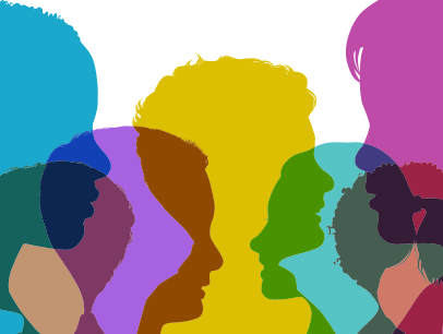 Colorful head silhouettes of young people