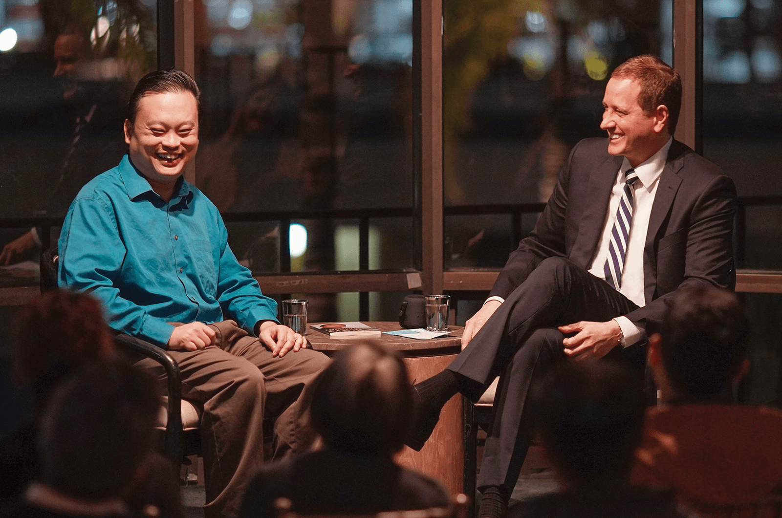 William Hung being interviewed by John Kerwin on TV set
