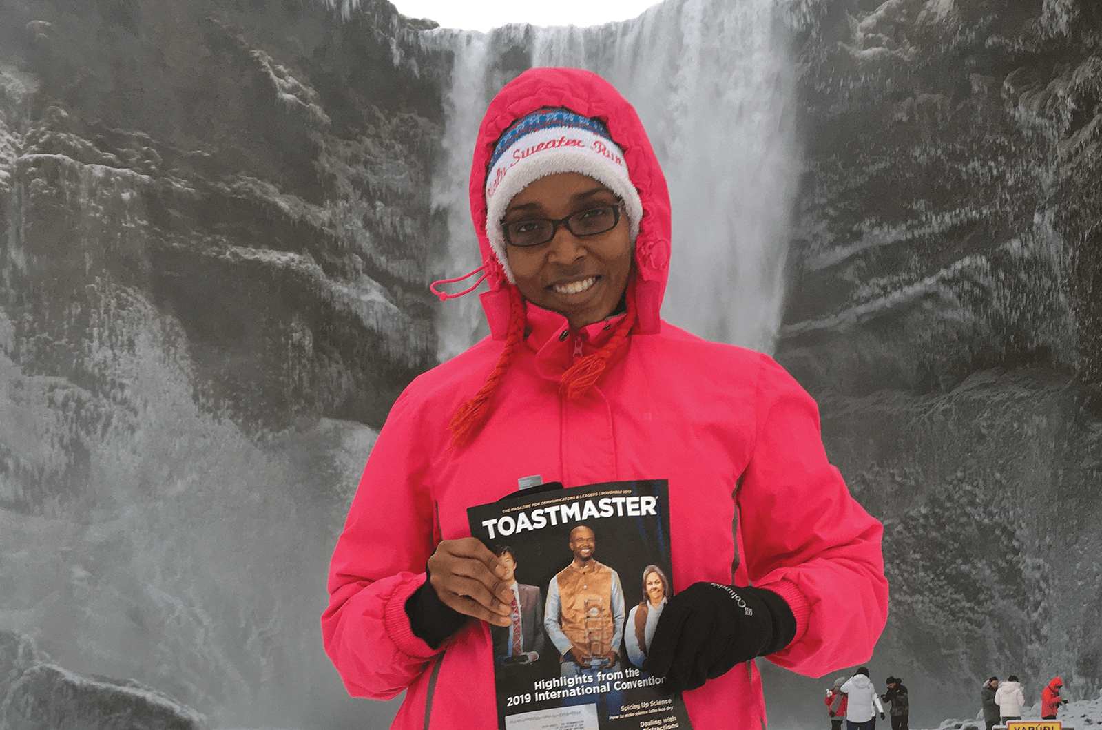 Dafina Edwards Wilson of Alexandria, Virginia, stands in front of Skógafoss Waterfall near Skógar, Iceland. 