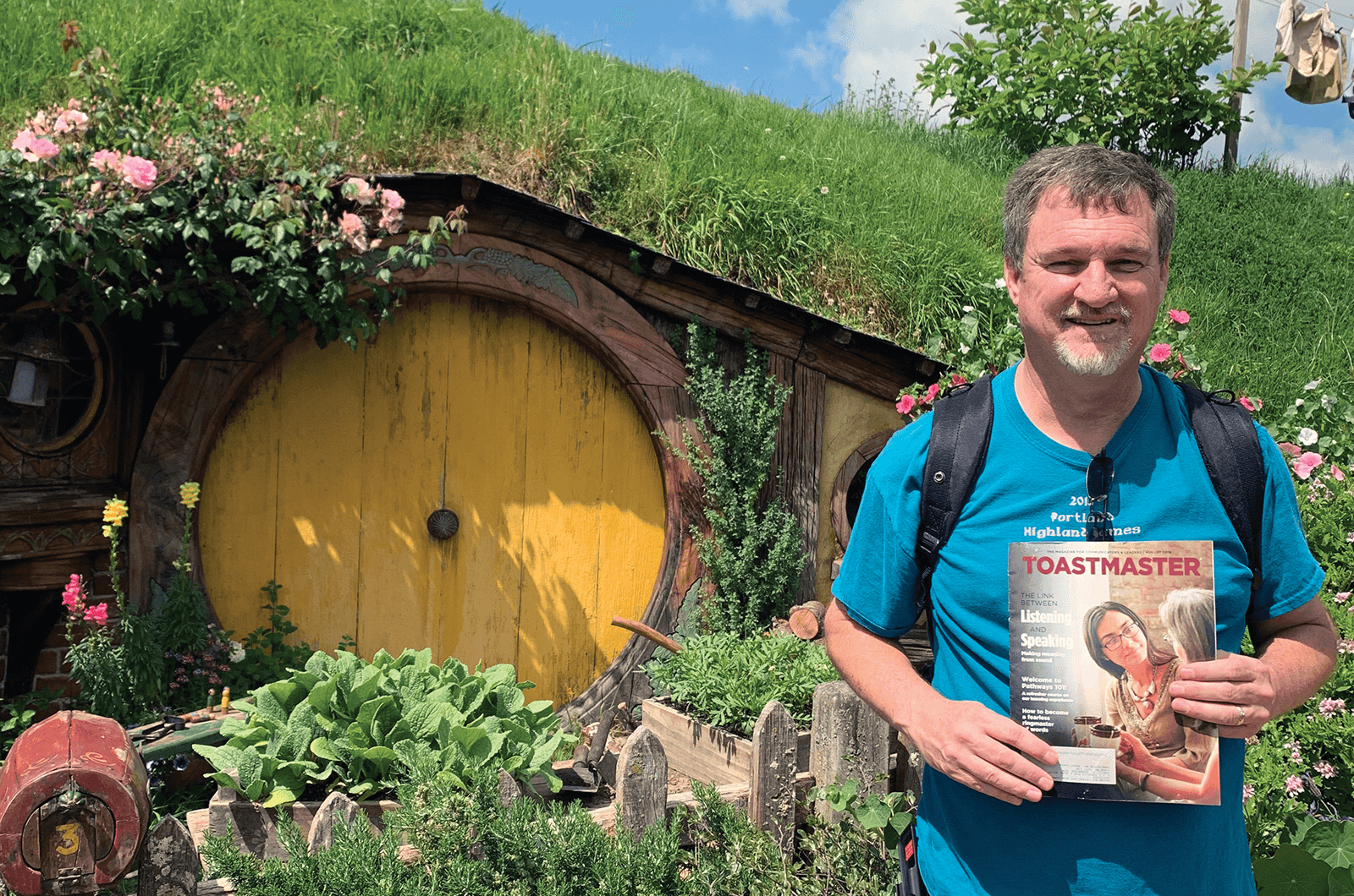 Daniel Goodrich, DTM, of Vancouver, Washington, visits the imaginary land of Hobbiton—the movie set featured in The Lord of the Rings and The Hobbit trilogies in Matamata, New Zealand.