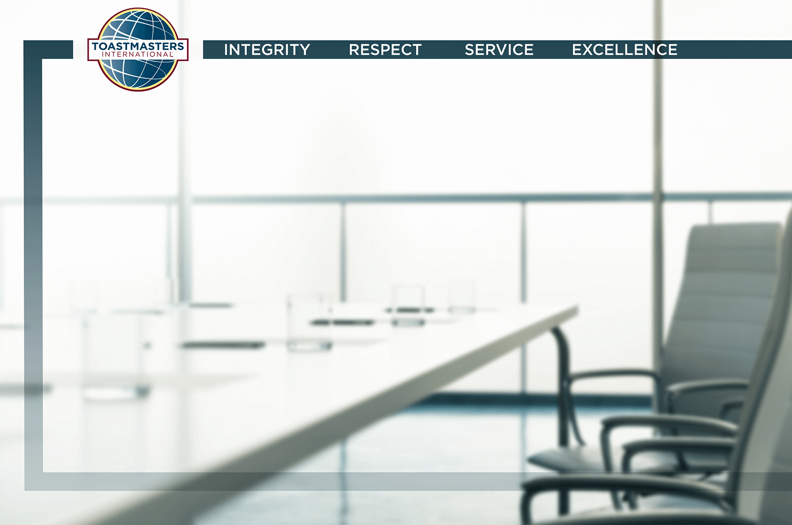 
Toastmasters International branded virtual Zoom background of conference table and chairs