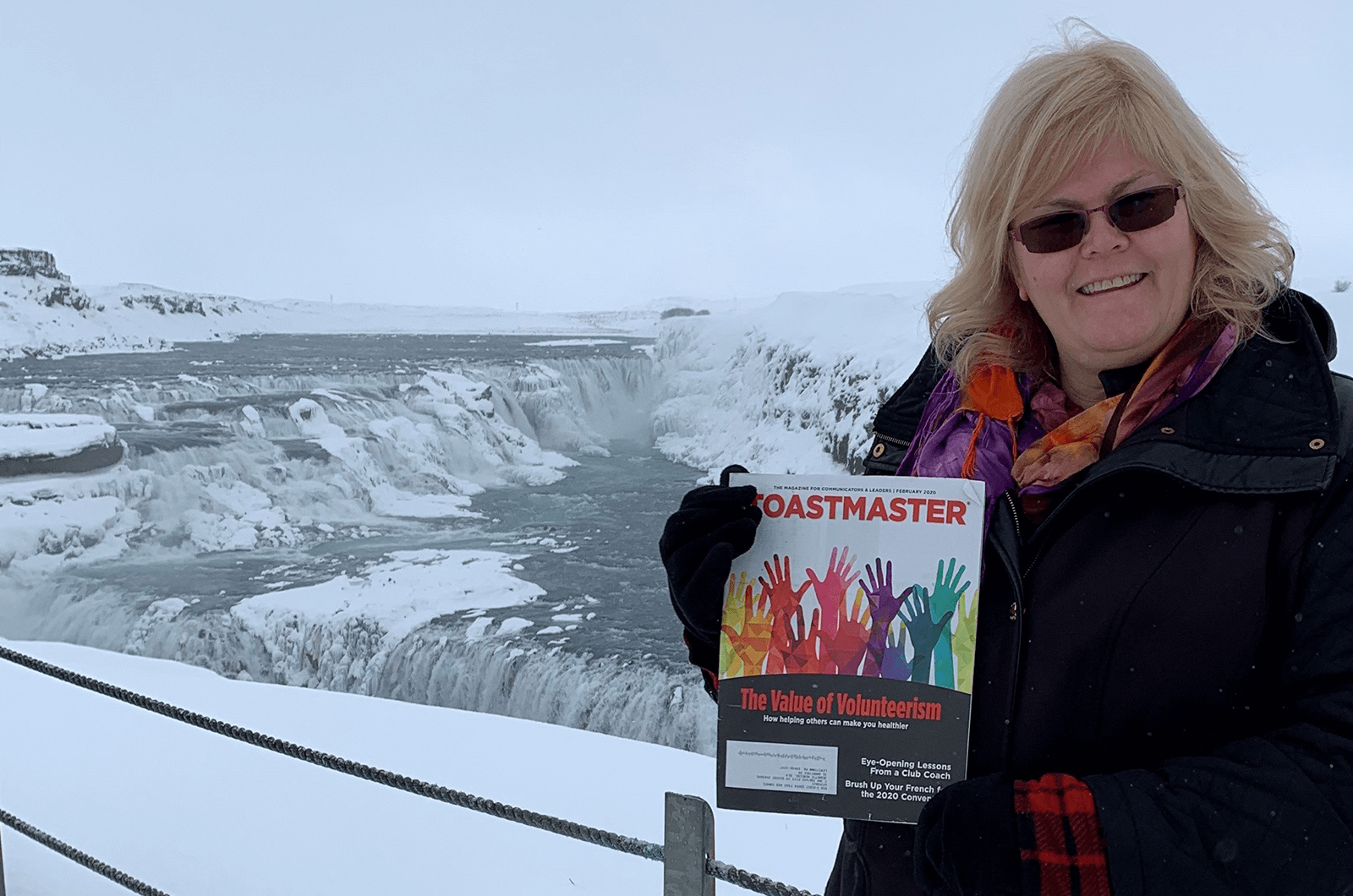 Jeanette McVeigh of Levittown, Pennsylvania, U.S., takes in the views of the Gullfoss Falls in southwest Iceland—one of Iceland’s most iconic and popular sites.
