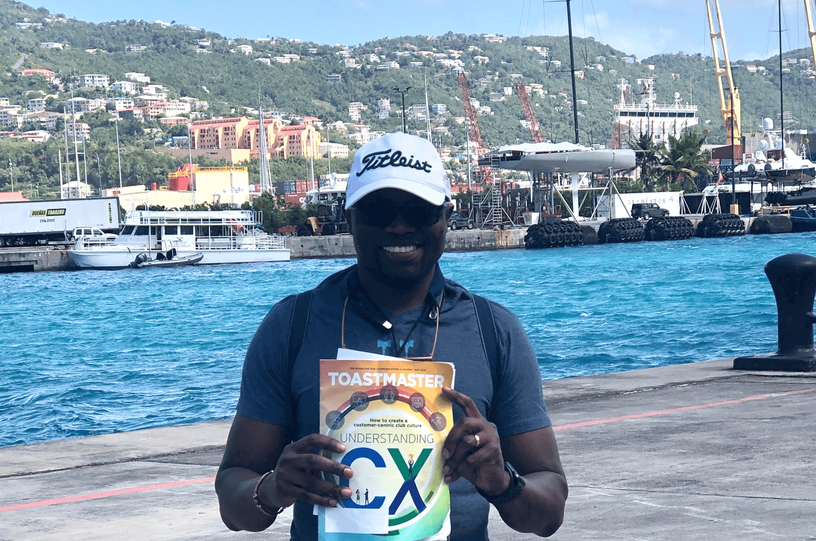 Sam Aguko of Winnipeg, Manitoba, Canada, enjoys reading his magazine in Saint Thomas, U.S. Virgin Islands in the Caribbean.